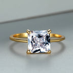 Delicate Purple Yellow Ice Flower Stone Square Rings For Women Silver Gold Color White Zircon Thin Wedding Bands Party Jewelry
