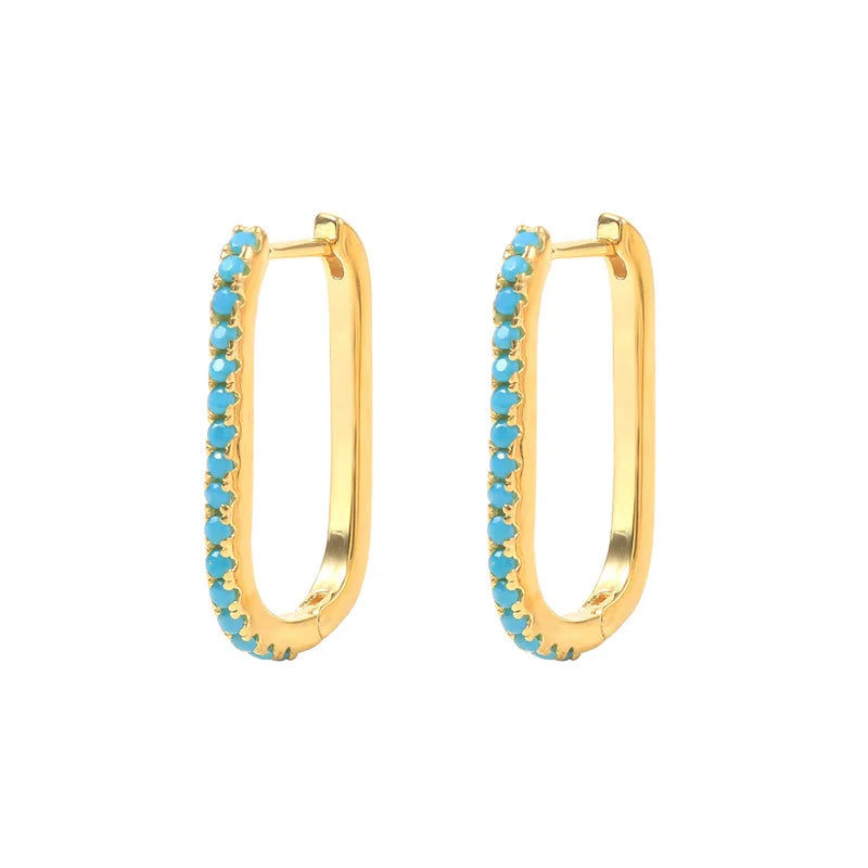 2PCS Stainless Steel Square Huggie Hoop Earrings Cubic Zirconia