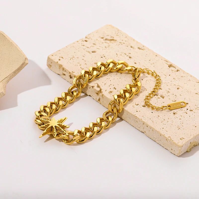 Gold Colour Stainless Steel Link Chain Bracelet Non-Fading Jewellery