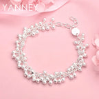 925 Sterling Silver 8-inch Frosted Beaded Bracelet Women Wedding Jewellery