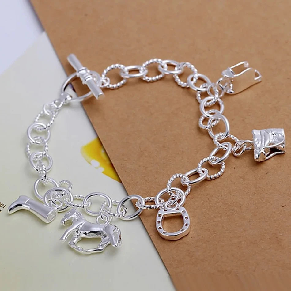 Horse Charm Bracelet 925 Sterling Silver Women High Quality Valentine Gift