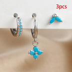 3PCS Exquisite Green Zircon Hanging Earrings Stainless Steel Flower