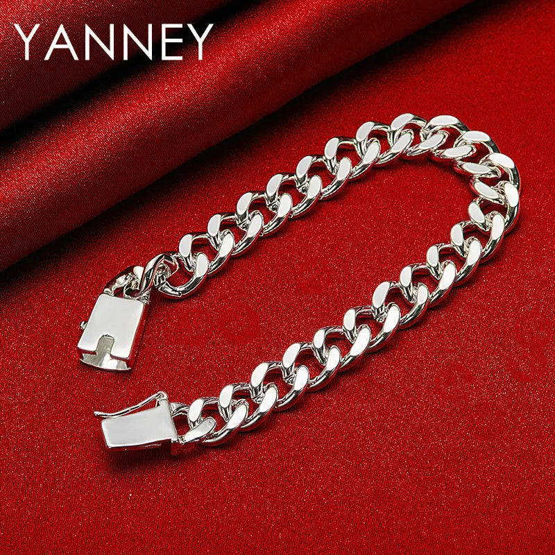925 Sterling Silver 8-inch 10mm Cuban Chain Bracelet Men Women Hip Hop Gift