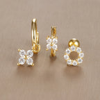 3PCS Vintage Design Four Flower Zircon Hoop Earrings Set Steel