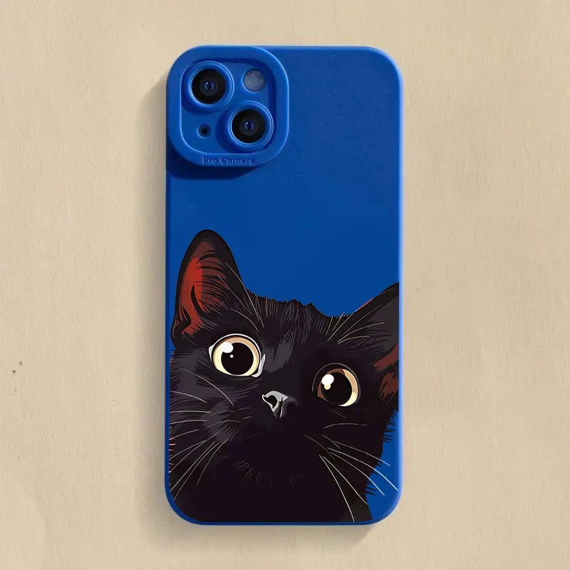 Cute Black Cat Silicone Case for iPhone 17 16 15 14 13 12 Pro Max