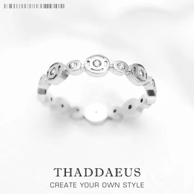White Stone Circles Ring 925 Sterling Silver Spring Trendy Jewellery Women