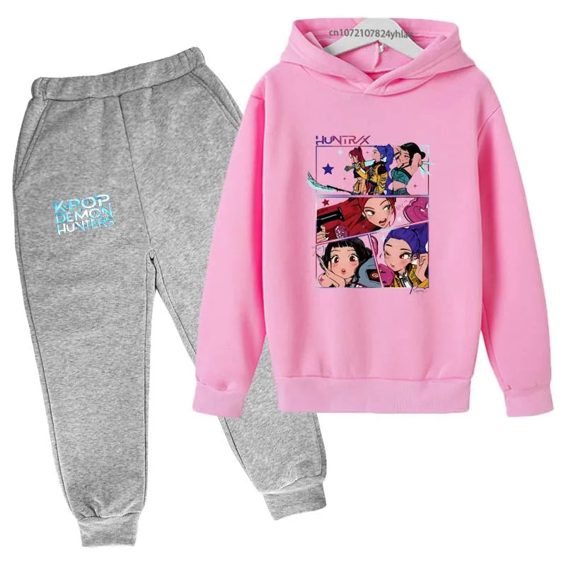 Kids Kpop Demon Hunters Tracksuit Hoodie & Pants Set 2-13 Years Casual Outfit