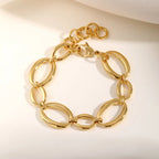 Stainless Steel Oval Fancy Link Chain Bracelets For Women, Chunky Thick Geometric Bangle Hypoallergenic Jewelry