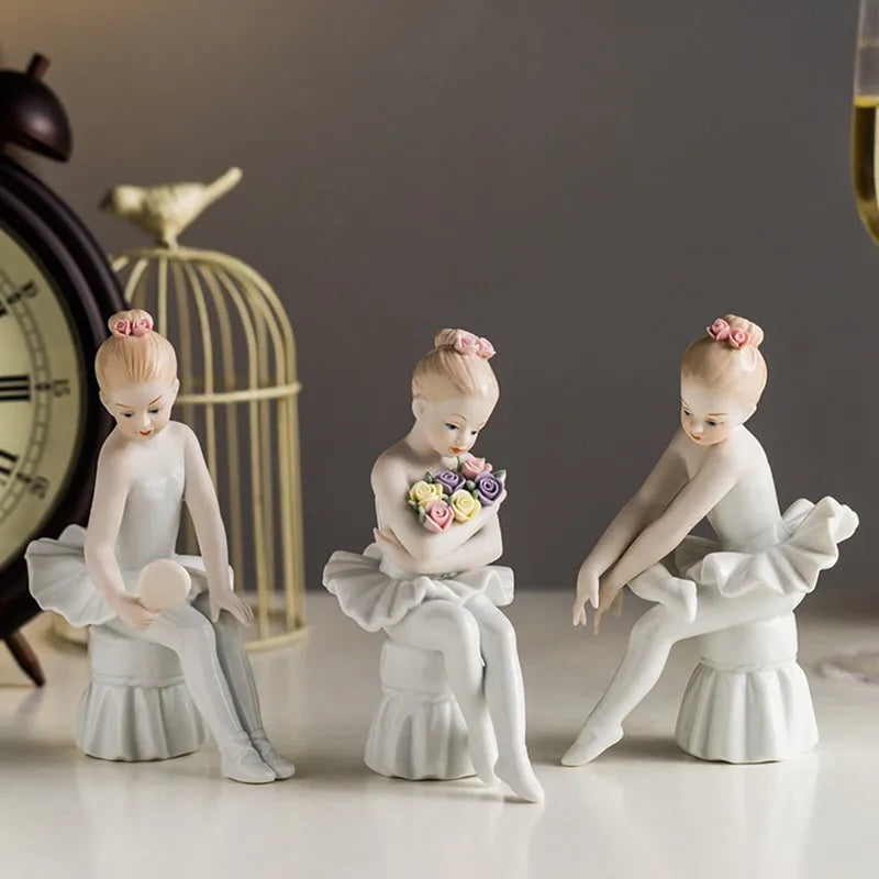 Ceramic Ballet Girl Figurine Doll Interior Home Decoration Living Room Creative Gift