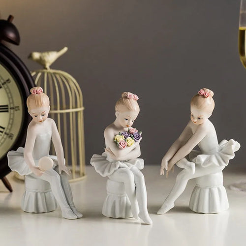 Ceramic Ballet Girl Figurine Doll Interior Home Decoration Living Room Creative Gift