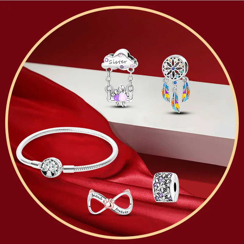 Set Jewelry/Star Moon Devil Eyes Positioning Buckle Sparkling Cross 925 Sterling Silver Original Fits Birthday Party Jewelry Gif