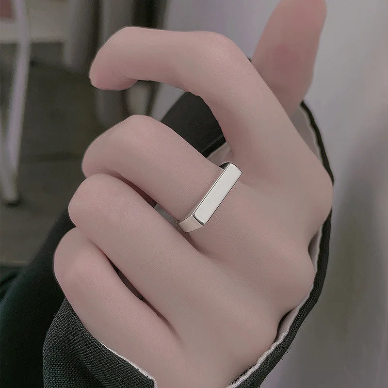 925 Sterling Silver Smooth Surface Rectangle Ring Wedding Engagement Luxury Aesthetic Jewellery