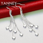 925 Sterling Silver 70mm Tassel Heart Earrings Women Fashion Girlfriend Gift