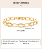 Pave Cubic Zirconia Chain Bracelet for Women, Simple Gold Plated Dainty Jewelry Gift