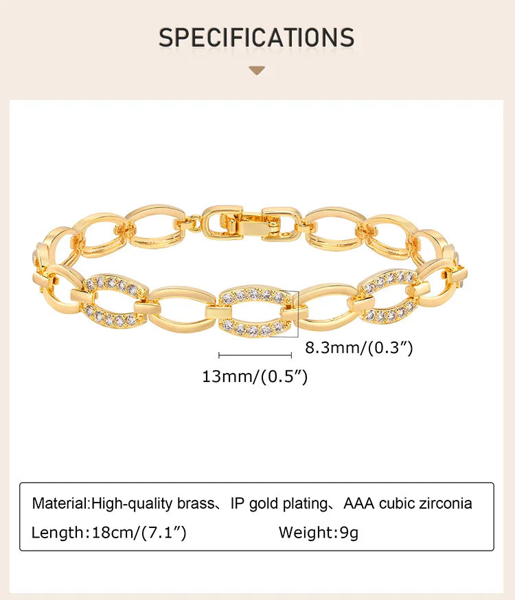 Pave Cubic Zirconia Chain Bracelet for Women, Simple Gold Plated Dainty Jewelry Gift