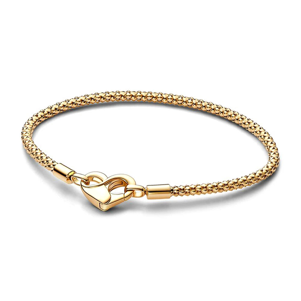 For Women 925 Sterling Silver Moments Heart Closure Bracelet Classic Snake Chain Jewelry Gift Fit Original Charm DIY