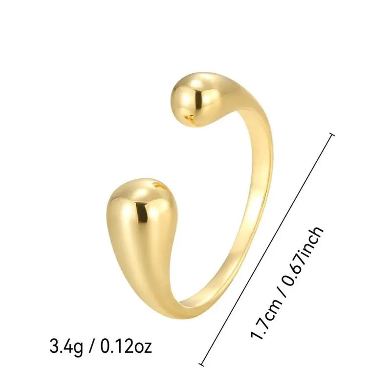 925 Sterling Silver Smooth Double Ball Beads Ring Adjustable Gold Colour Geometric Couple Jewellery