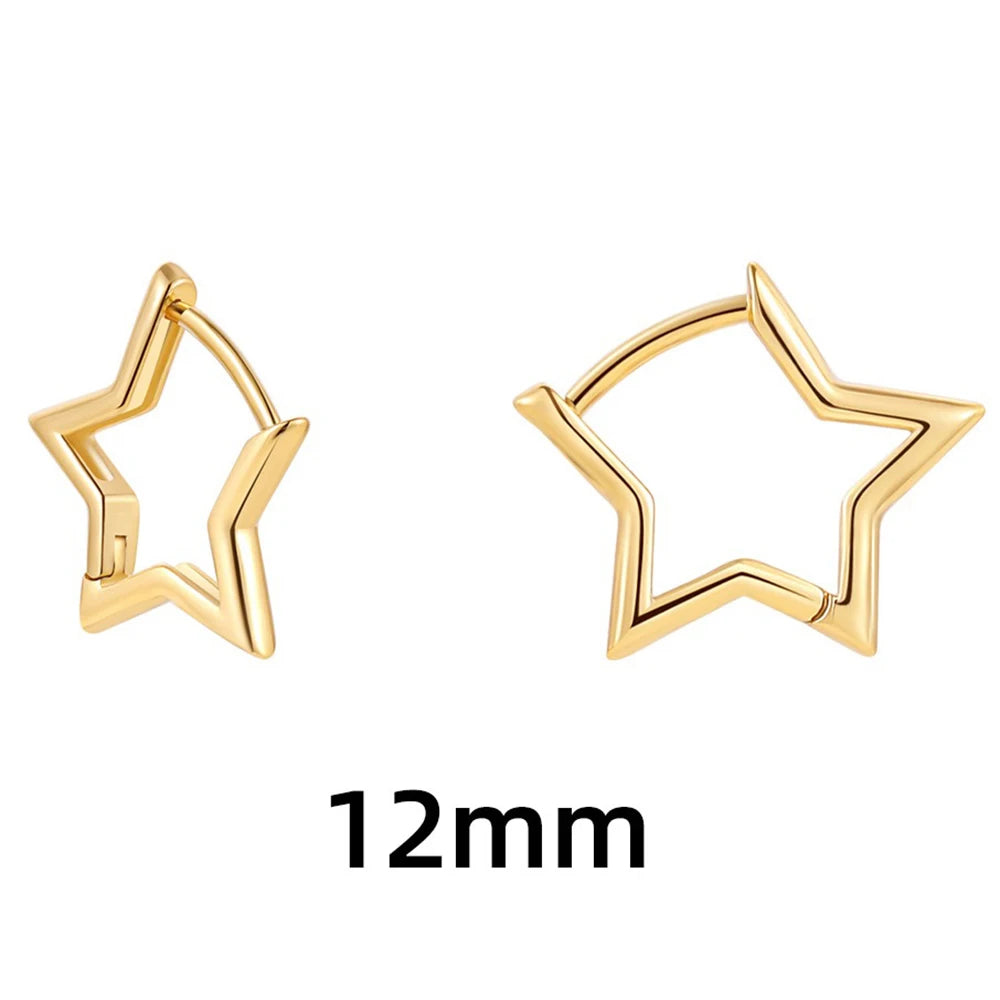 Fashion Stainless Steel Smooth Star Hoop Earrings Women Minimalist