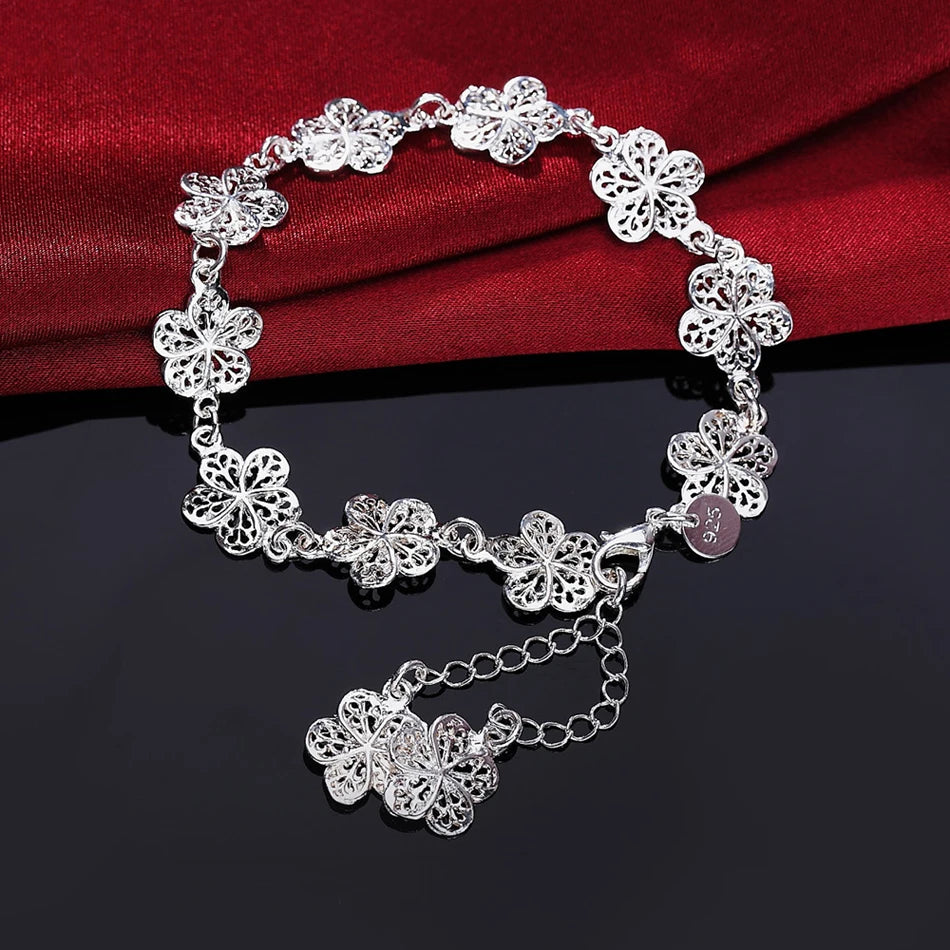 20cm Beautiful Flowers Bracelet 925 Sterling Silver Classic Wedding Jewellery