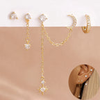 4PCS Women's Earrings Set Stainless Steel Zirconia Moon Star Punk