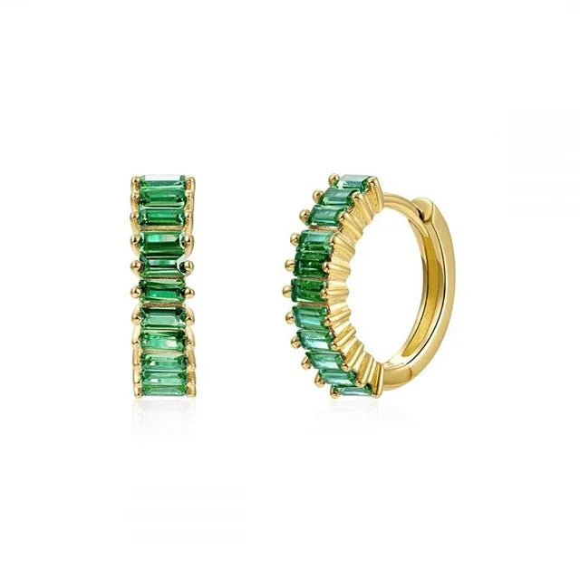 2PCS Stainless Steel Circle Hoop Earrings Colourful Zircon Crystal