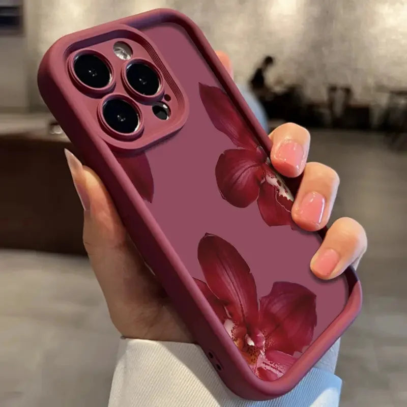 Wine Red Orchid Flower Case for iPhone 17 16 15 14 13 12 11 Pro Max Plus