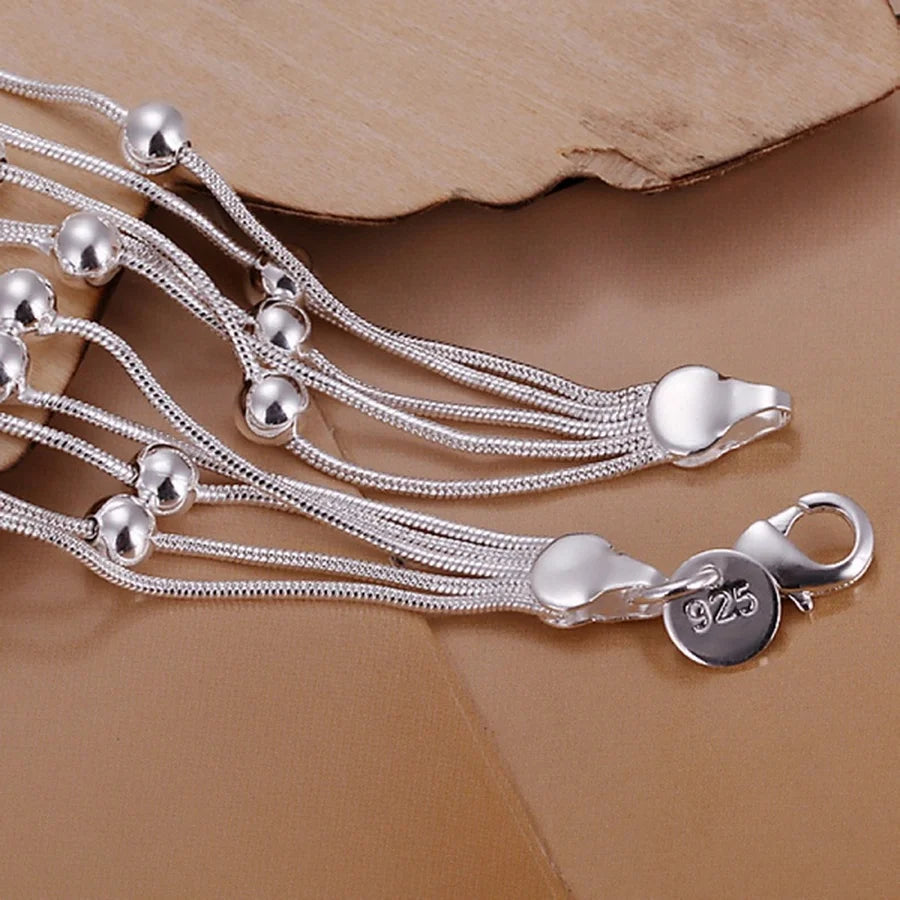 Chain Beads Bracelet 925 Sterling Silver Cute Women Lady Fashion Jewellery