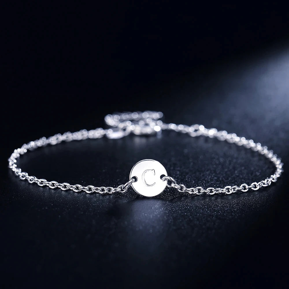 26 Letter Chain Bracelet Anklet 925 Sterling Silver Men Women Wedding Gift