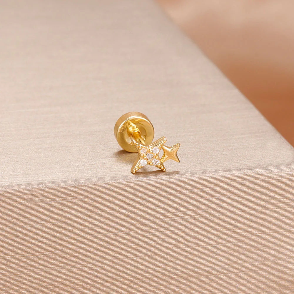 1PC Stainless Steel Star Moon Cartilage Piercing 18K Gold Plated