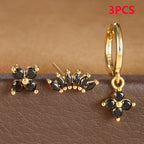 3PCS Zircon Flower Pendant Earring Sets Stainless Steel Cartilage