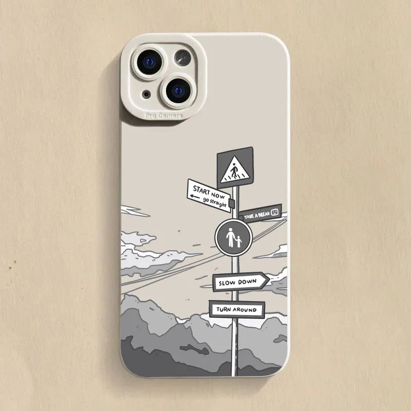 Simple Oil Painting Road Sign Case for Samsung S24 S23 Ultra A54