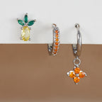 3PCS Stainless Steel Orange Zirconia Flower Pendant Hanging Earrings Set