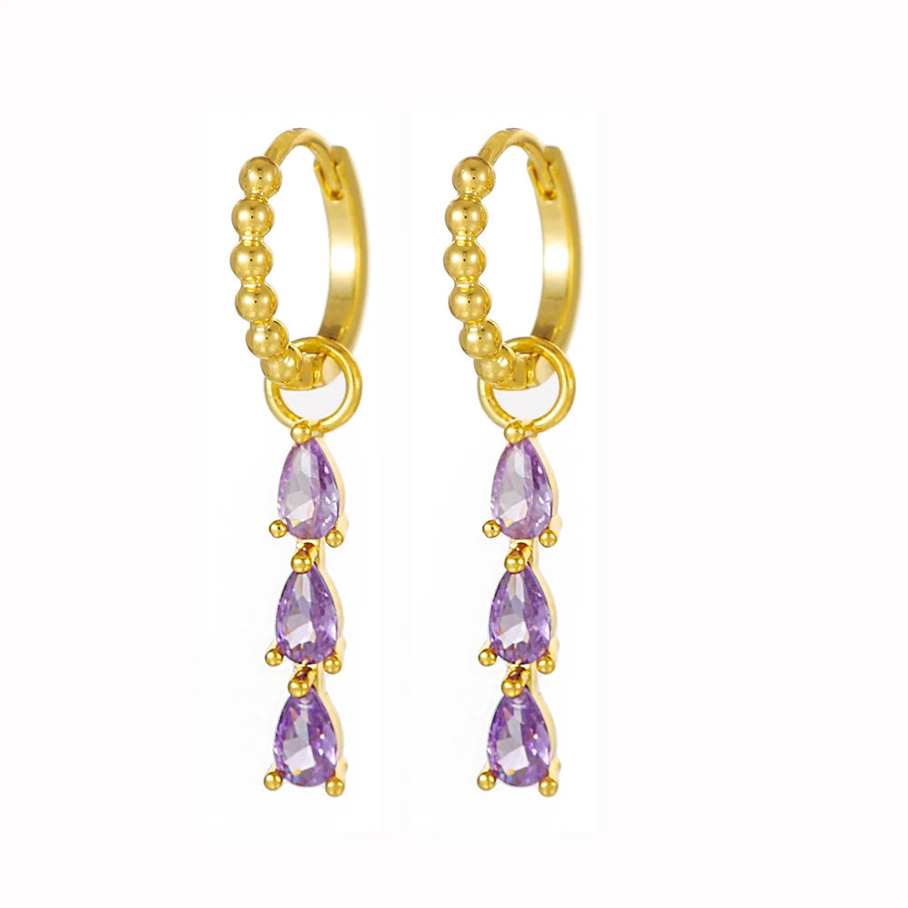 Cubic Zirconia Water Drop Hoop Earring Stainless Steel Geometry