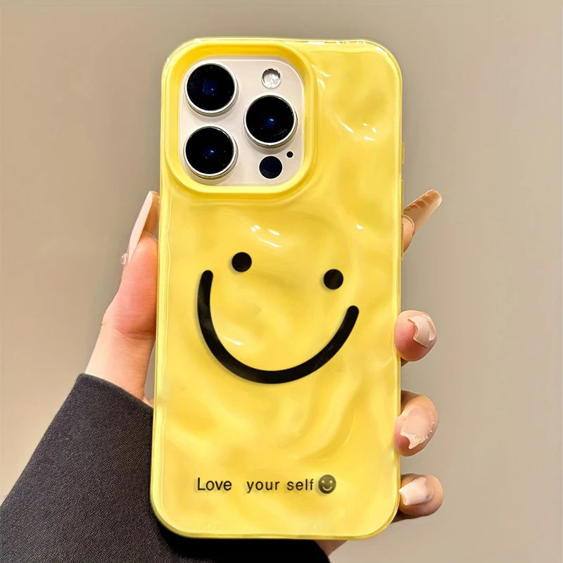 Happy Smile Texture Case for iPhone 17 16 15 14 13 12 11 Pro Max Plus Air