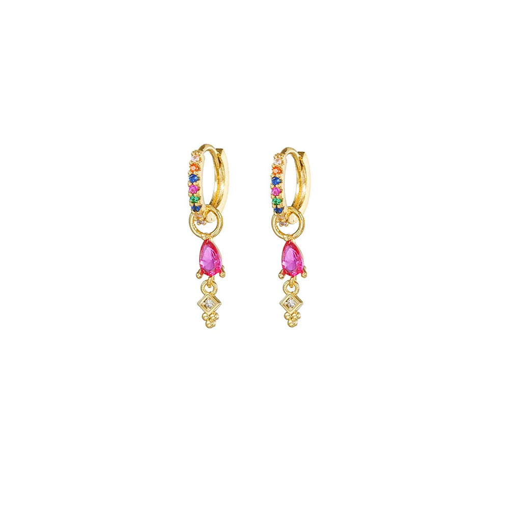 2PCS Trendy Stainless Steel Water Drop Hoop Earring 18K Gold Plated
