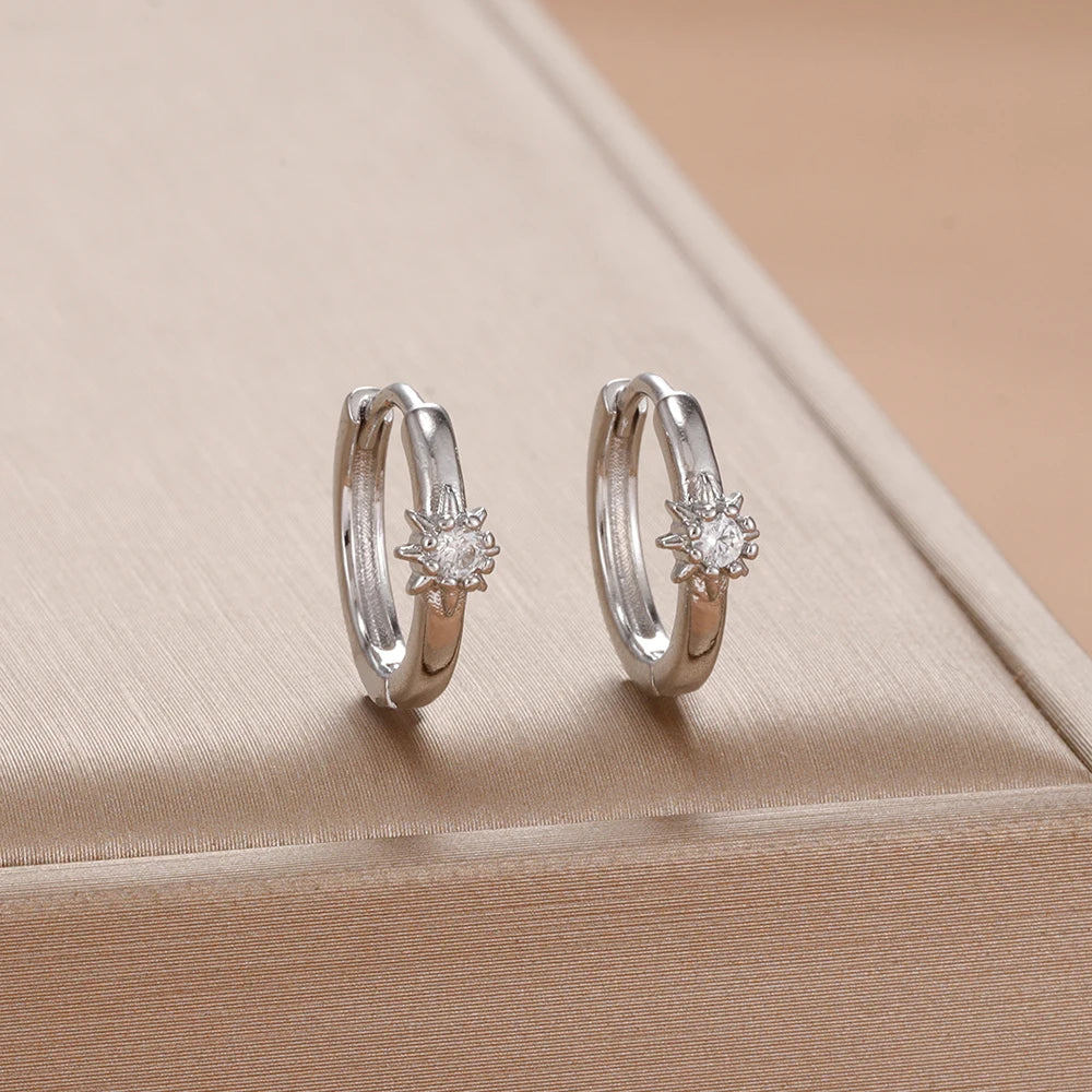 1Pair Stainless Steel Huggie Star Hoop Earrings Crystal Zirconia