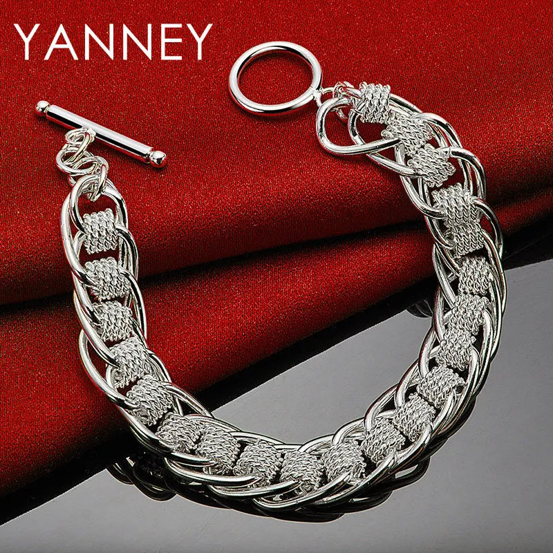 925 Sterling Silver 8-inch Braided Bracelet Men Women Hip Hop Jewellery Gift