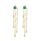 Green Zircon Tassel Chain Stainless Steel Hoop Earrings 18K Gold