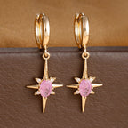 2PCS Simple Stainless Steel Star Hoop Earrings Gold Colour Zirconia
