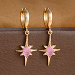 2PCS Simple Stainless Steel Star Hoop Earrings Gold Colour Zirconia
