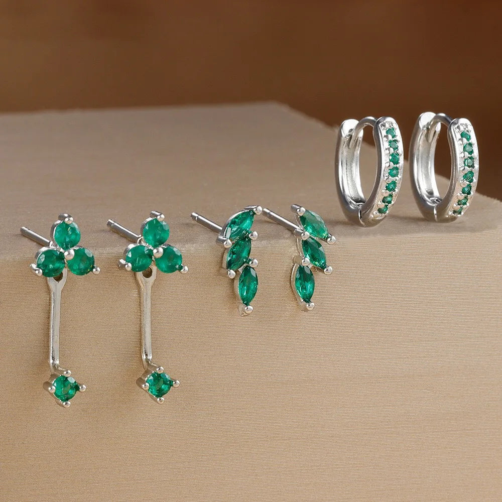 3 Pairs Exquisite Zircon Little Huggies Hoop Earrings Set Steel