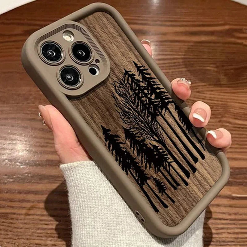 Retro Forest Brown Wood Case for iPhone 17 16 15 14 13 12 11 Pro Max Plus