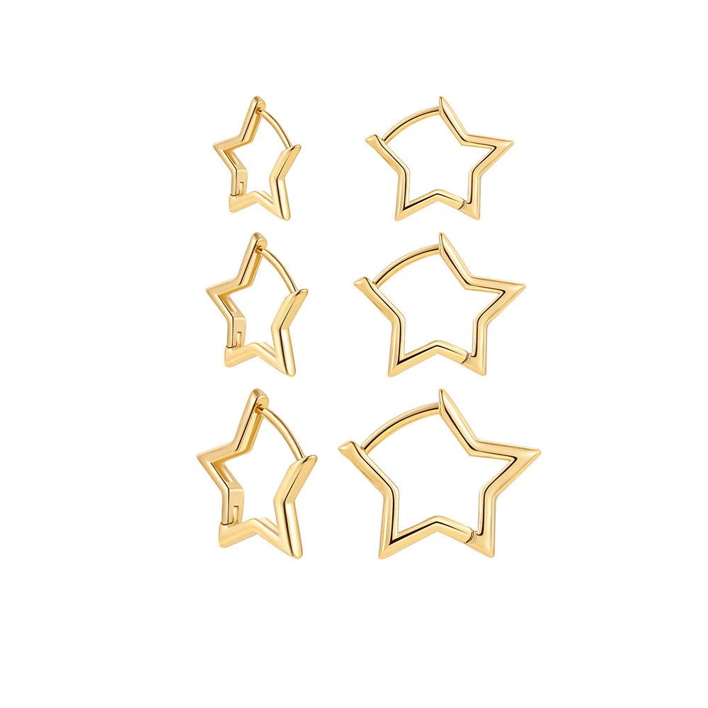 Fashion Stainless Steel Smooth Star Hoop Earrings Women Minimalist