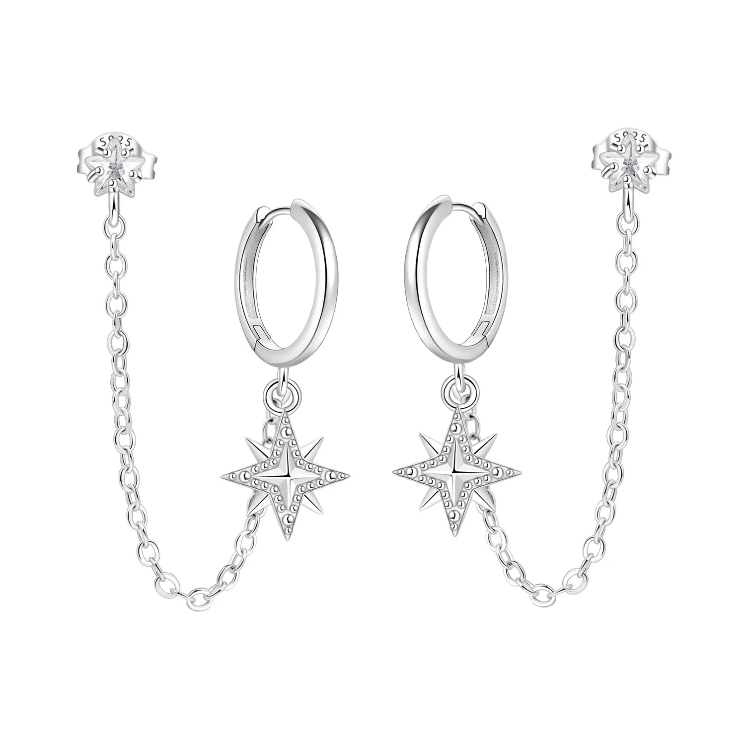 925 Sterling Silver Mysterious Star Moon Versatile Hoop Earrings Women's Gift