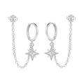 925 Sterling Silver Tassel Zircon Ear Studs Sparkling Hoop Earrings Gift