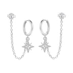 925 Sterling Silver Star Moon Sun Tassel Versatile Hoop Earrings Fine Gift