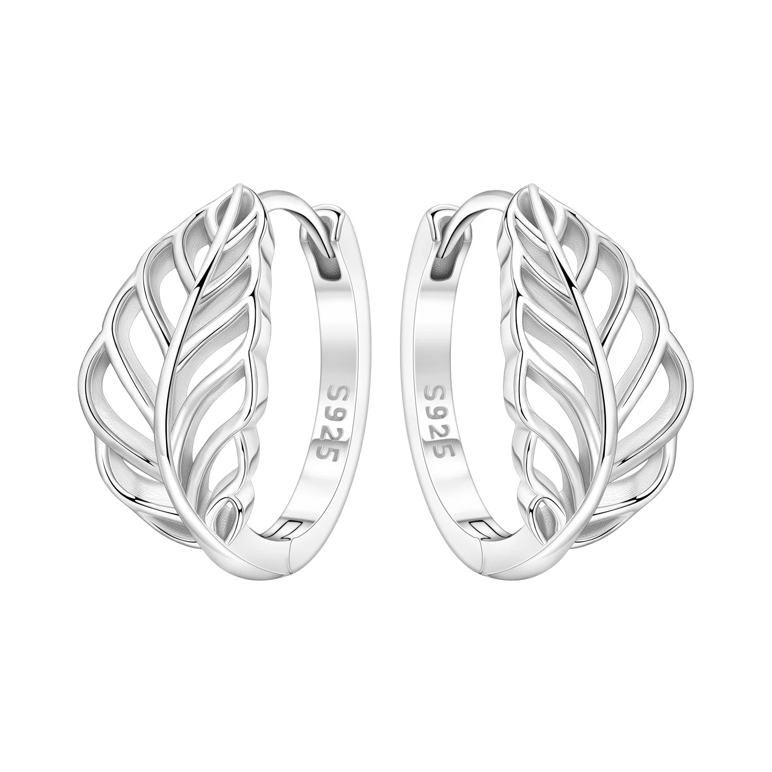 925 Sterling Silver Curled Grass Pattern Flower Hoop Earrings Women's Jewellery