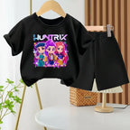 K-pop Girls Summer Casual Outfit Cartoon Print T-Shirt and Shorts Set