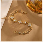 Cubic Zirconia Floral Bracelet for Women18k Gold Plated Link Statement Jewelry