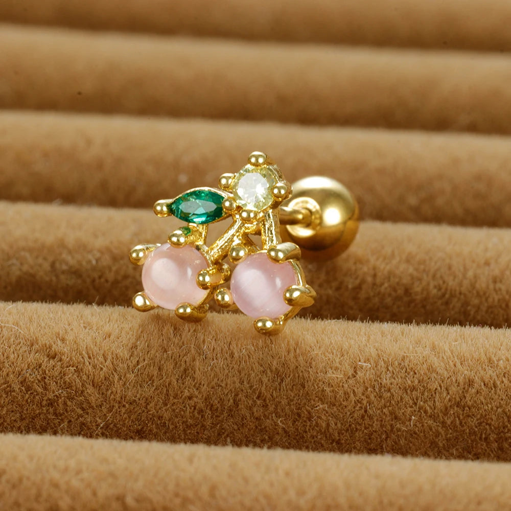 12 Styles Crystal Zircon Mini Fruit Stud Earrings Stainless Steel